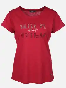 Damen Shirt mit Glitzerprint und Strasssteinchen Rot