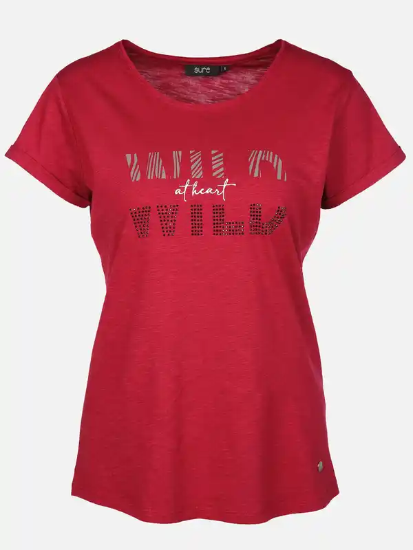 Bild 1 von Damen Shirt mit Glitzerprint und Strasssteinchen Rot