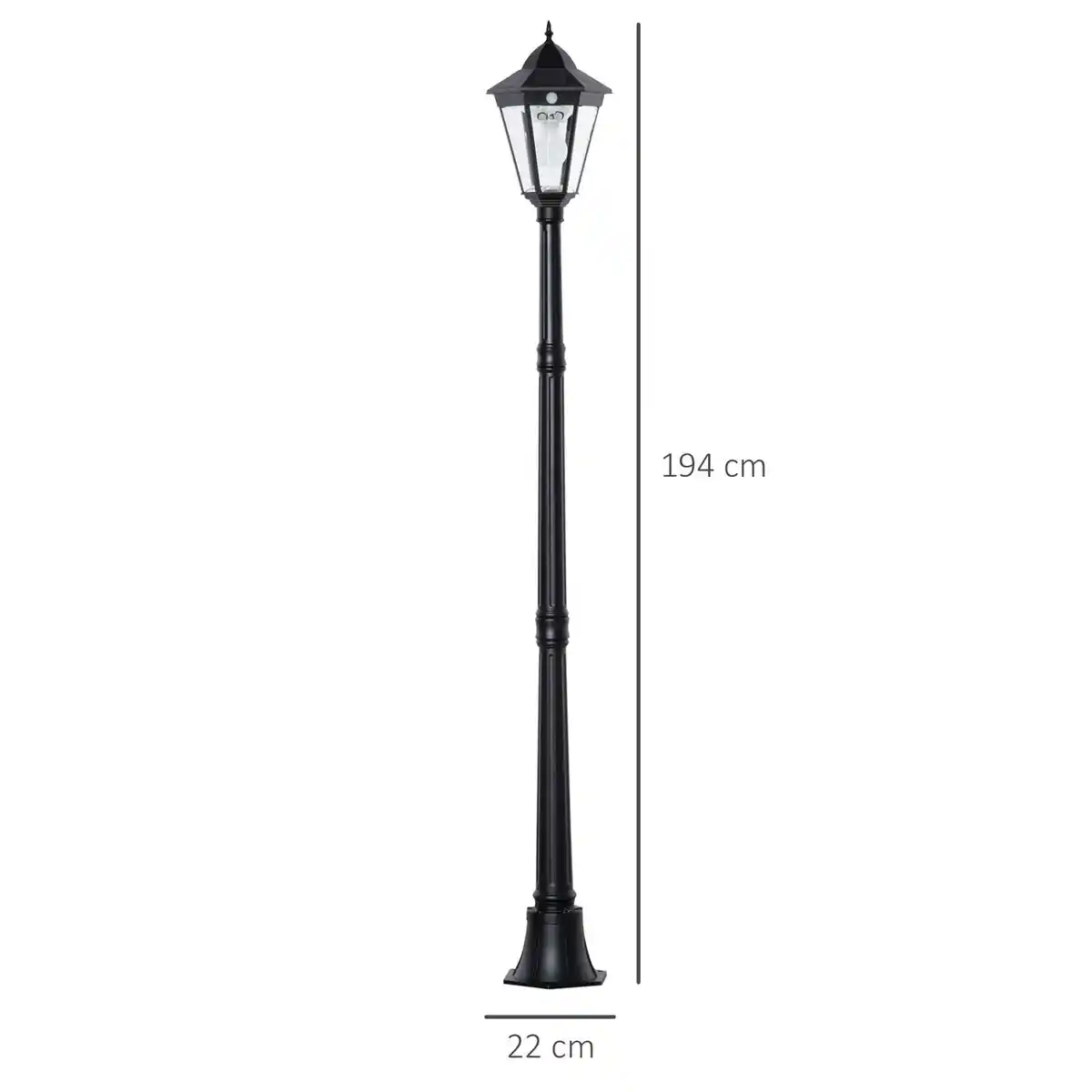 Bild 4 von Solar Gartenlaterne Laterne Gartenleuchte Wegleuchte mit 19 LED 130 Lumen 3000K Aluminium gehärtetes Glas Schwarz 22 x 22 x 194 cm