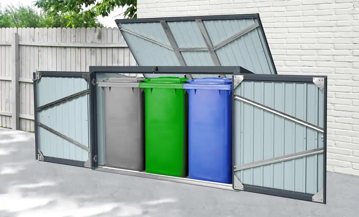Bild 1 von 3er Mülltonnenbox mit aufklappbaren Dach mit Schloss - Anthrazit
