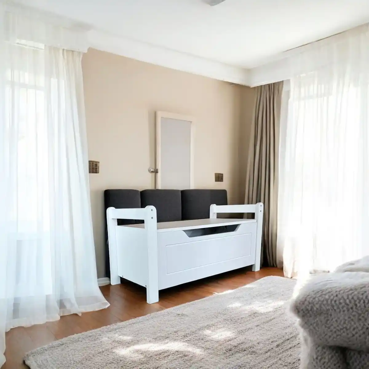 Bild 3 von Holz-Sitzbank mit Aufbewahrungsbox, ca. 88 x 38 x 43 cm - Weiß