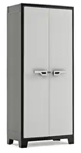 Titan Besenschrank hoch, ca. 80 x 44 x 182 cm - Hellgrau/Schwarz