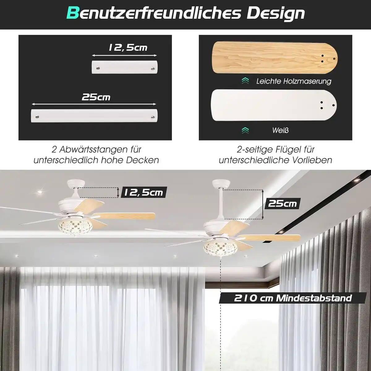 Bild 3 von Deckenventilator Mit Beleuchtung, 132cm Ceiling Fan Mit Fernbedienung