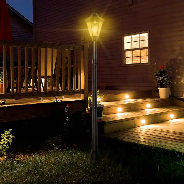 Bild 2 von Solar Gartenlaterne Laterne Gartenleuchte Wegleuchte mit 19 LED 130 Lumen 3000K Aluminium gehärtetes Glas Schwarz 22 x 22 x 194 cm