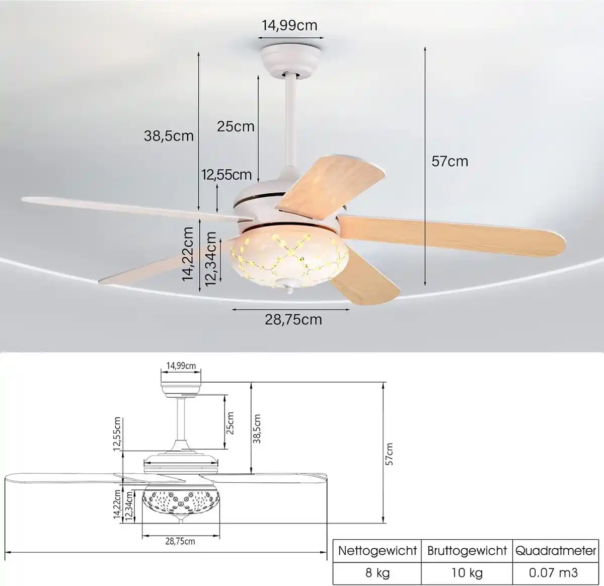 Bild 3 von Deckenventilator Mit Beleuchtung, 132cm Ceiling Fan Mit Fernbedienung