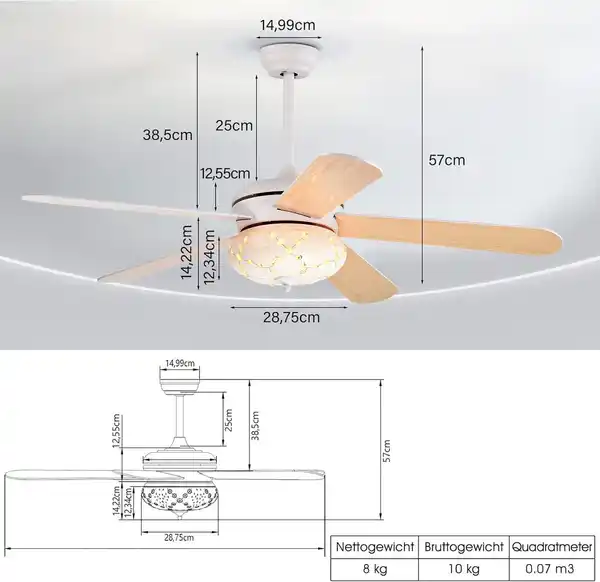 Bild 3 von Deckenventilator Mit Beleuchtung, 132cm Ceiling Fan Mit Fernbedienung
