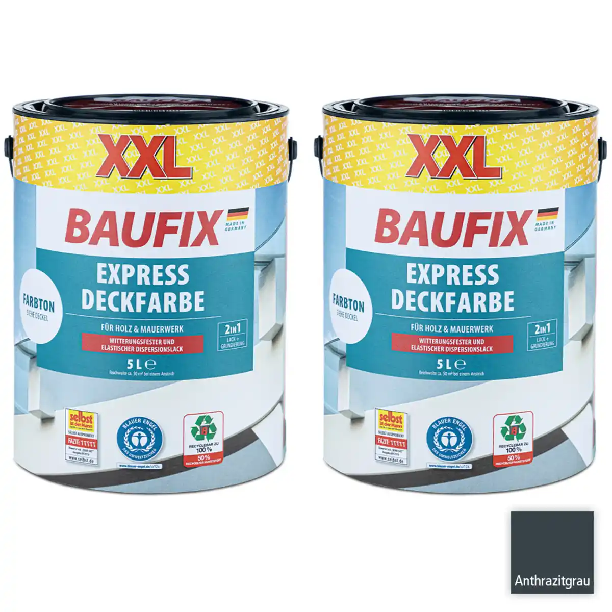 Bild 1 von XXL-Express-Deckfarbe 5 Liter, Anthrazitgrau - 2er-Set