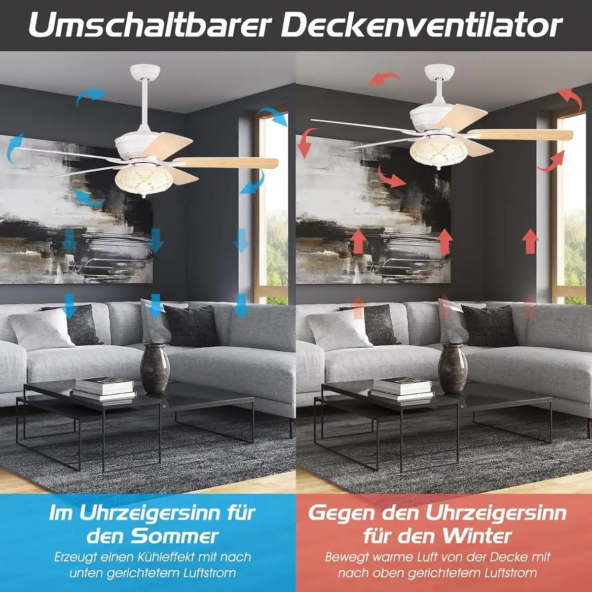 Bild 2 von Deckenventilator Mit Beleuchtung, 132cm Ceiling Fan Mit Fernbedienung