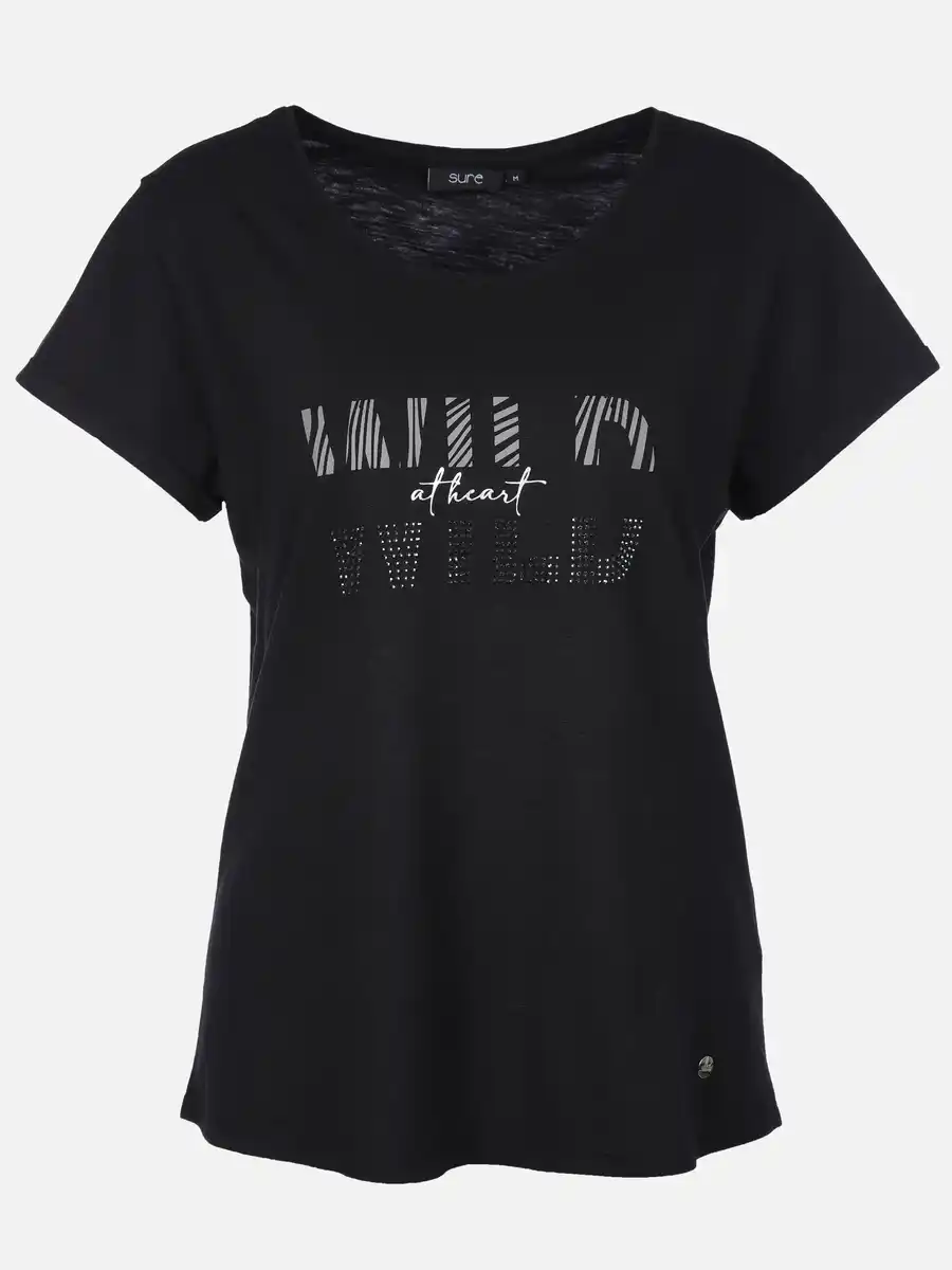 Bild 1 von Damen Shirt mit Glitzerprint und Strasssteinchen Schwarz