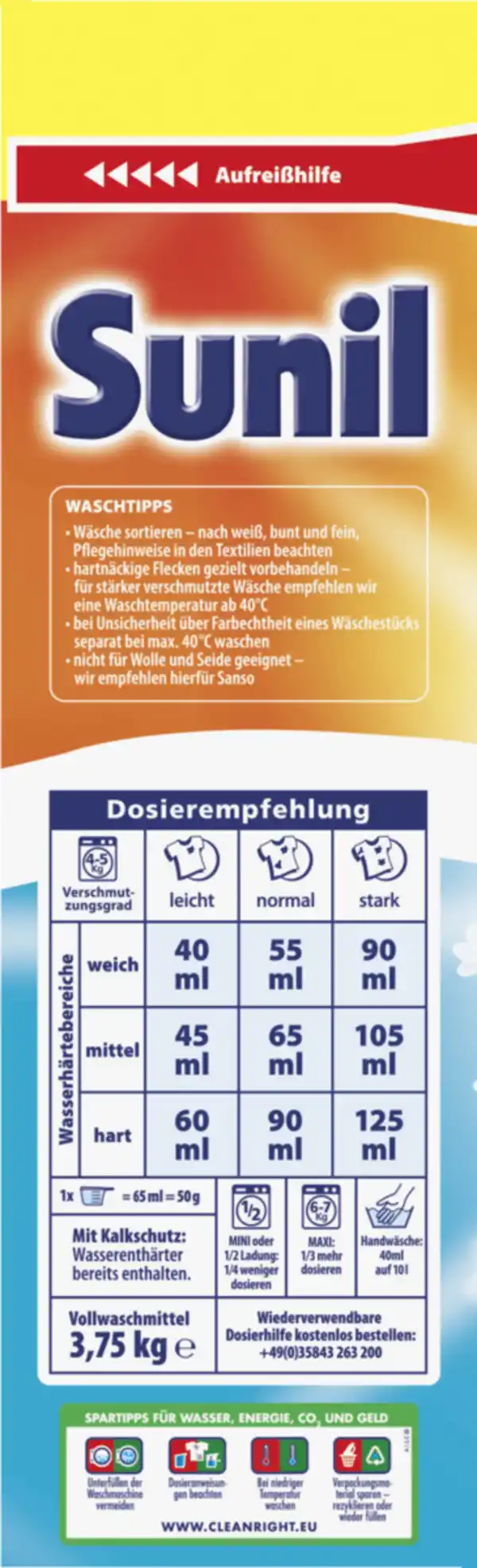 Bild 2 von Sunil 2in1 aktiv Vollwaschmittel Pulver mit Frischeduft 75 WL