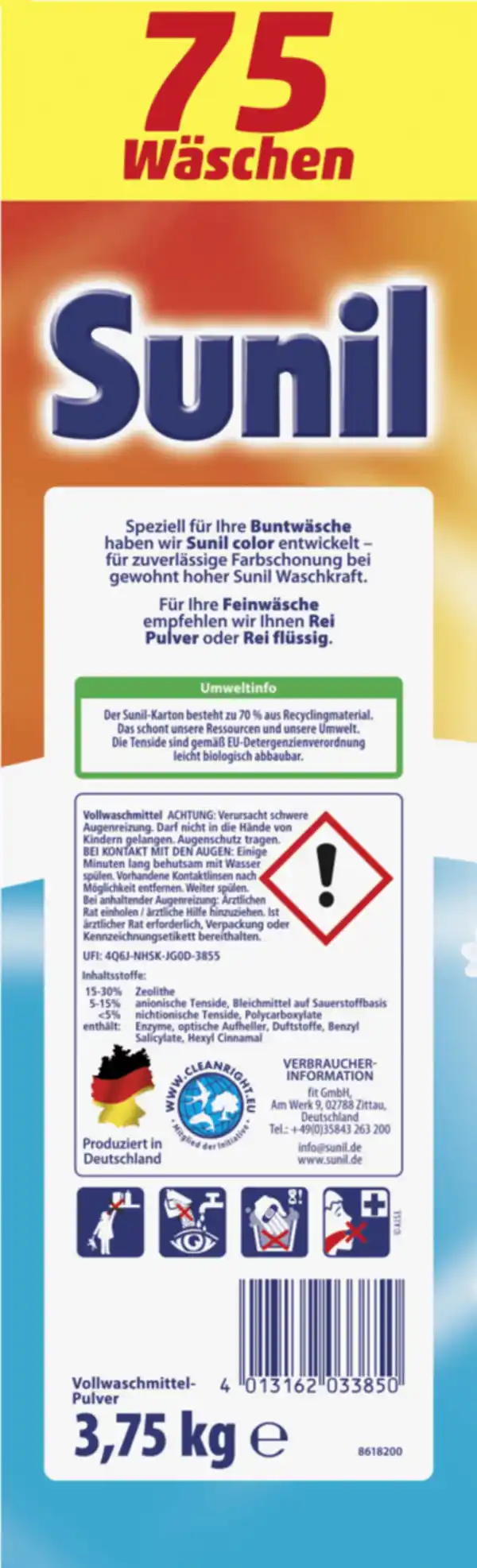 Bild 3 von Sunil 2in1 aktiv Vollwaschmittel Pulver mit Frischeduft 75 WL