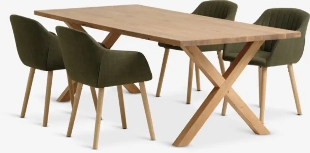 Bild 1 von GRIBSKOV L230 Tisch eiche + 4 ADSLEV Stühle olivgrün
