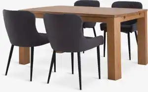 OLDE L160 Tisch eiche + 4 PEBRINGE Stühle grau/schwarz