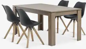 VEDDE L160 Tisch wildeiche + 4 BLOKHUS Stühle schwarz