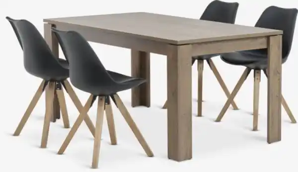 Bild 1 von VEDDE L160 Tisch wildeiche + 4 BLOKHUS Stühle schwarz