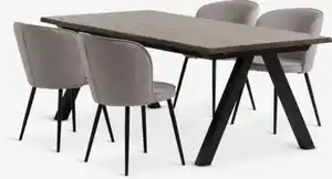 SANDBY L210 Tisch dunkle eiche + 4 RISSKOV hellgrau