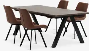 SANDBY L210 Tisch dunkle eiche + 4 HYGUM Stühle cognac