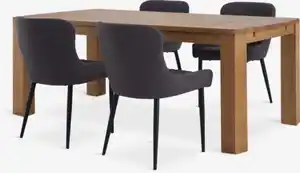 OLDE L200 Tisch eiche + 4 PEBRINGE Stühle grau/schwarz
