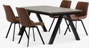 SANDBY L160 Tisch dunkle eiche + 4 HYGUM Stühle cognac