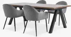 SANDBY L210 Tisch d. eiche + 4 SABRO Stühle grau/schwarz