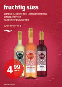 fruchtig süss Lemberger, Riesling oder Spätburgunder Rosé Schloss Affaltrach Württemberg/Deutschland