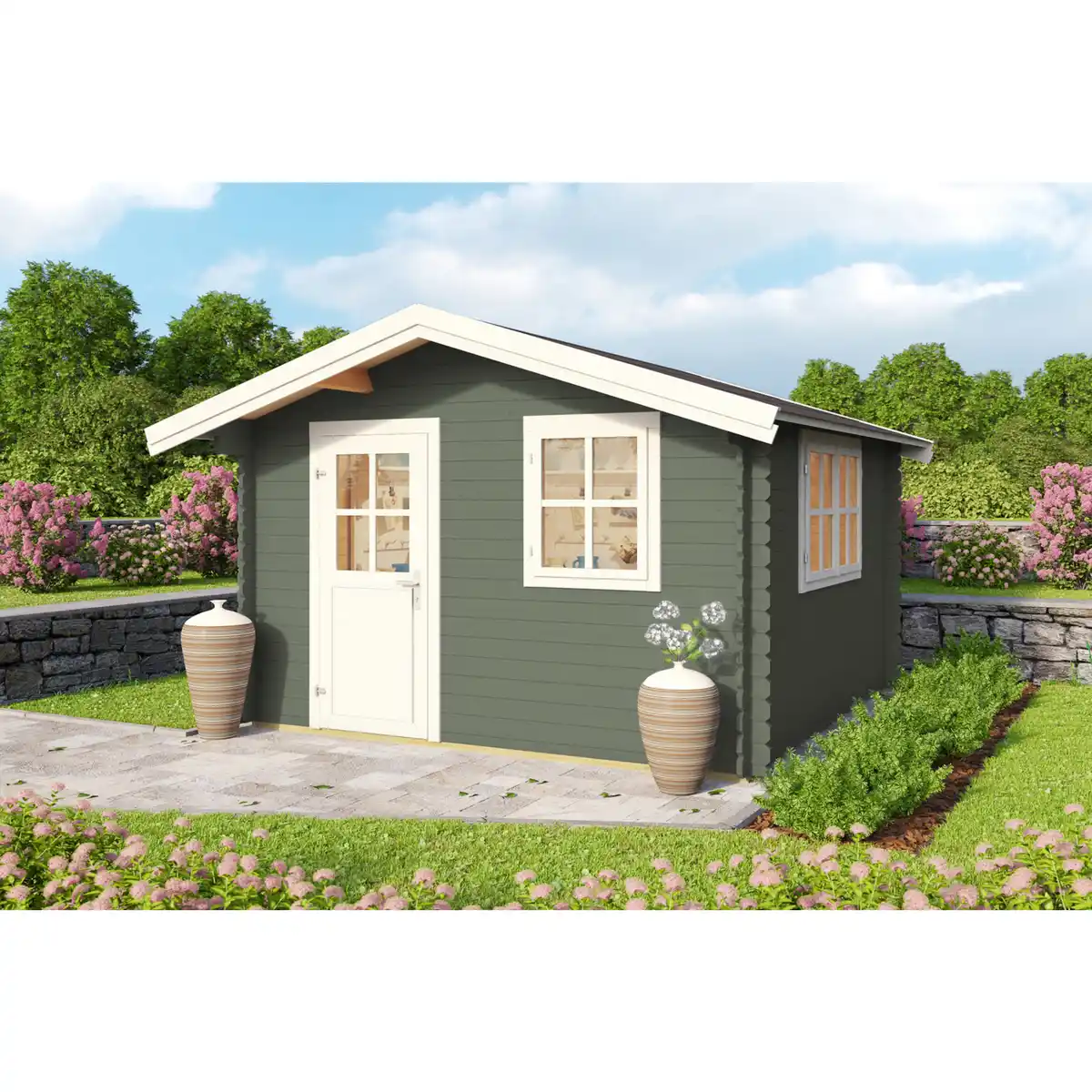 Bild 1 von Gartenhaus »Spree«, (BxT): 300 x 300 cm (Aufstellmaß), 28 mm Wandstärke, grüngrau/weiss
