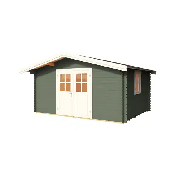 Bild 2 von Gartenhaus »Donau«, (BxHxT): 424,4 x 245,1 x 348 cm (Außenmaß), 28 mm Wandstärke, grüngrau/weiss
