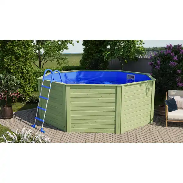 Bild 1 von Karibu Massivholzpool-Set 'Modell X0' 320,5 x 121 x 320,5 mit Stahlrohrleiter