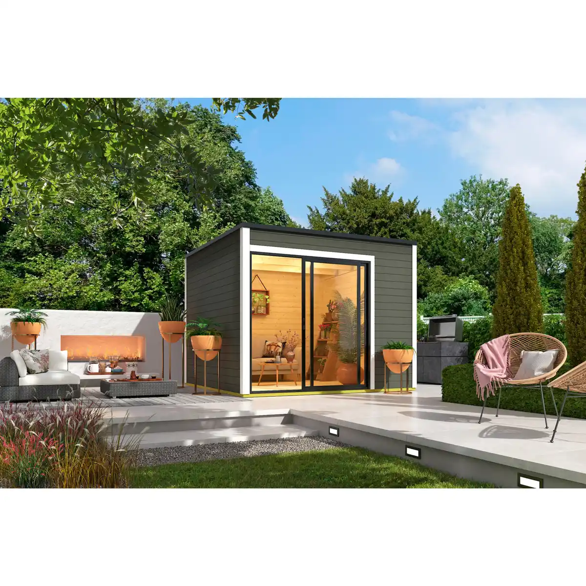 Bild 1 von Gartenhaus »Kubus ALU 1«, (BxT): 300x300 cm (Aufstellmaß), 28 mm Wandstärke, grüngrau/weiss