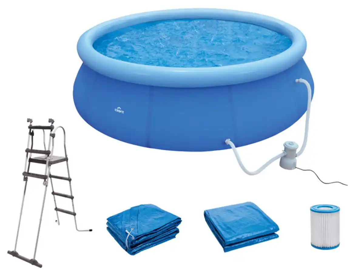 Bild 1 von CRIVIT Quick-up Pool-Set, Ø 450 x H 122 cm, Komplett-Set mit Filterpumpe, Leiter, Planen