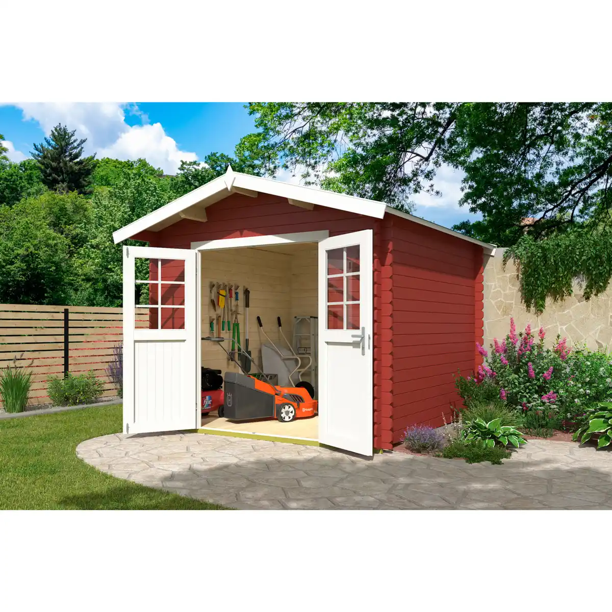 Bild 1 von Gartenhaus »Australien Plus«, (BxHxT): 316,8 x 316,8 x 330 cm (Außenmaß) schwedenrot/weiß