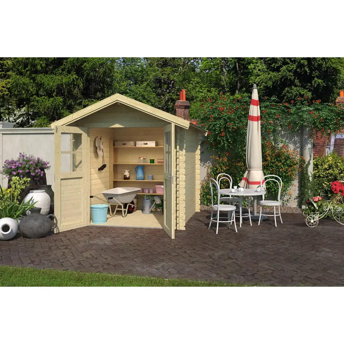 Bild 1 von Gartenhaus »INN«, BxT: 241,1 x 263 cm (Außenmaße), Wandstärke: 28 mm, Naturbelassen