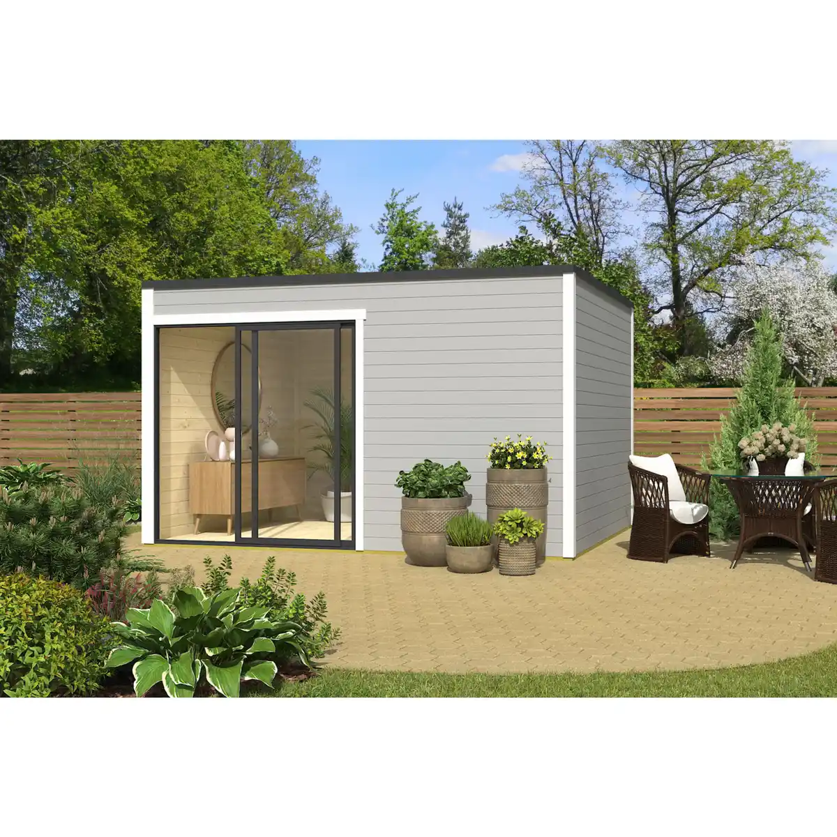 Bild 1 von Gartenhaus »Kubus ALU 2«, (BxHxT): 400 x 239 x 302 cm (Außenmaß), carbongrau/weiss