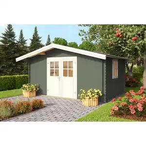 Gartenhaus »Donau«, (BxHxT): 424,4 x 245,1 x 348 cm (Außenmaß), 28 mm Wandstärke, grüngrau/weiss