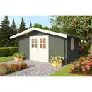 Bild 1 von Gartenhaus »Donau«, (BxHxT): 424,4 x 245,1 x 348 cm (Außenmaß), 28 mm Wandstärke, grüngrau/weiss