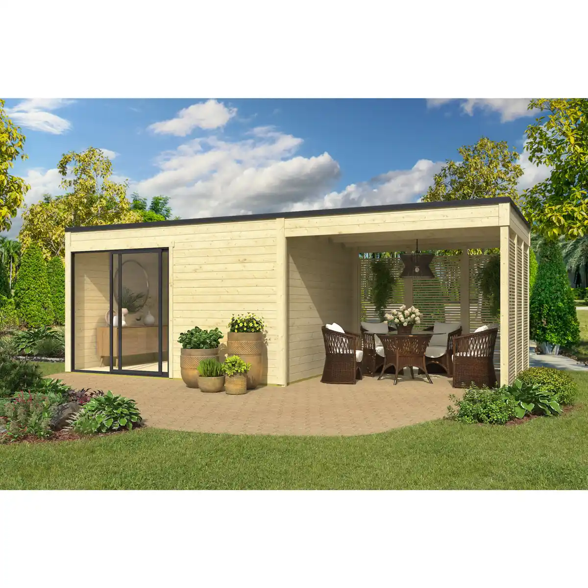 Bild 1 von Anbau »Kubus«, für Gartenhaus Kubus,BxH 294 x 239 cm, Rhombusrück- u.Seitenwand