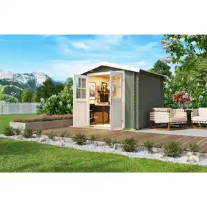 Gartenhaus »Dänemark«, (BxT): 230x230 cm (Aufstellmaß), 34 mm Wandstärke, grüngrau/weiss