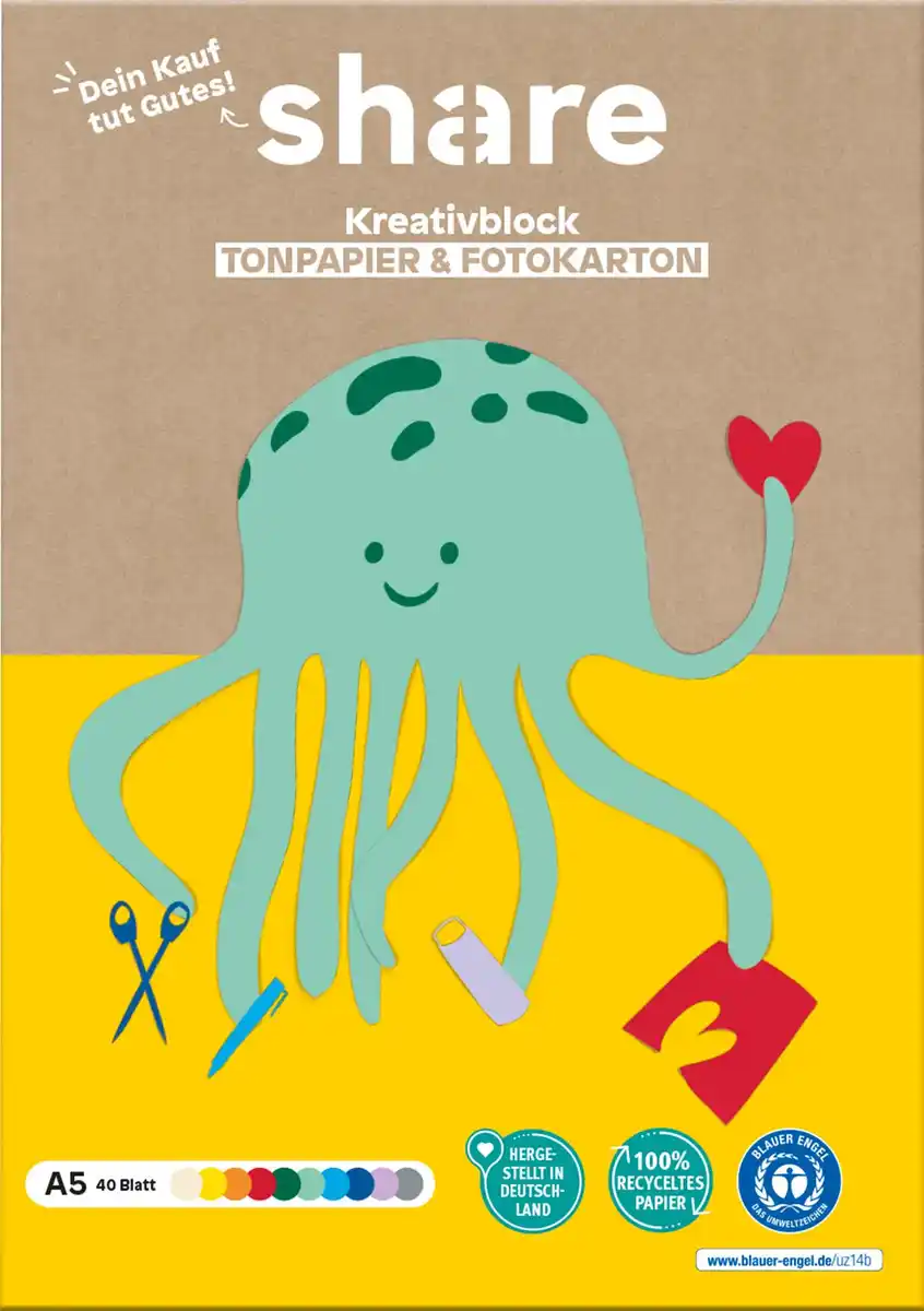 Bild 1 von SHARE Kreativblock A5 Tonpapier + Fotokarton, 1 Stk