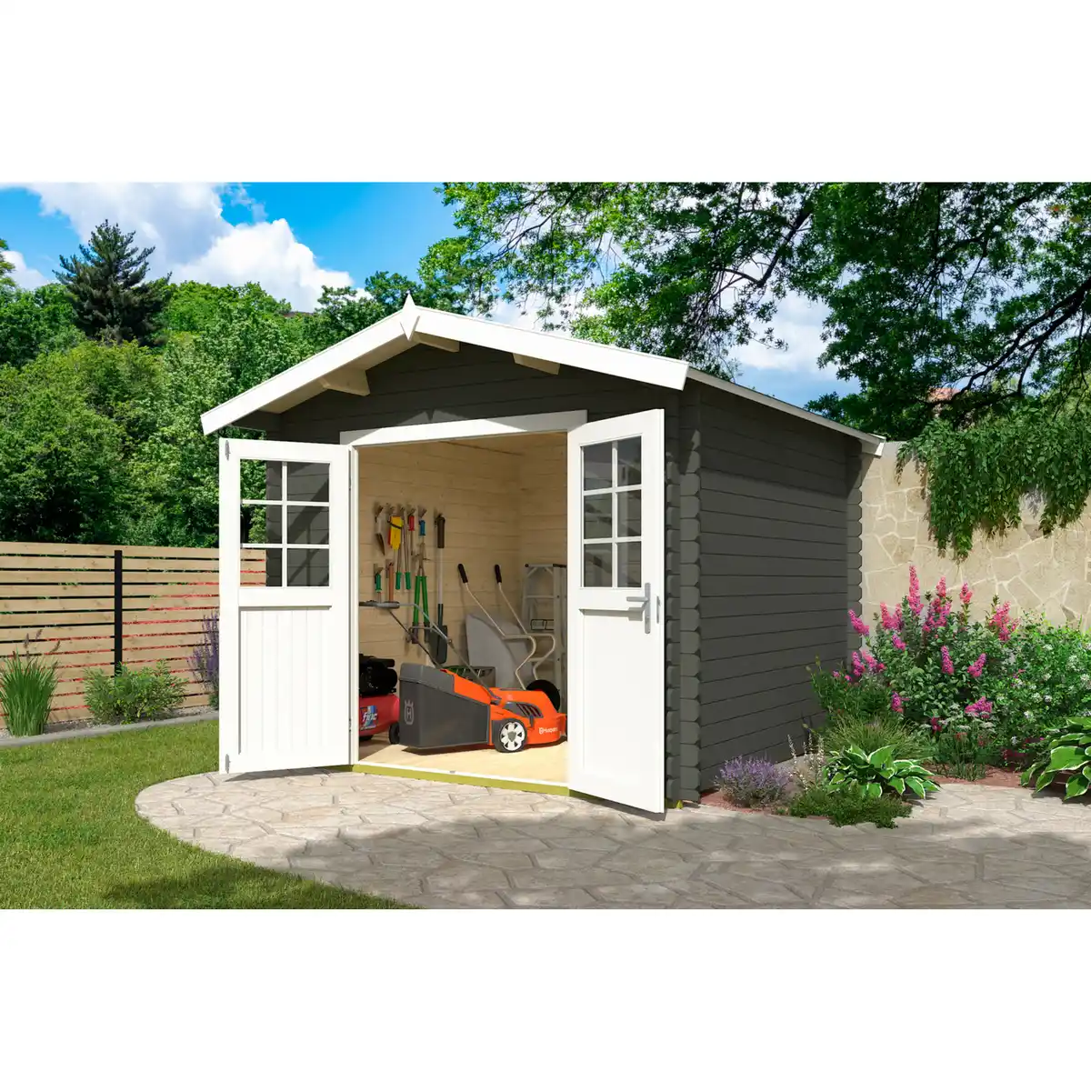 Bild 1 von Gartenhaus »Australien Plus«, (BxHxT): 316,8 x 316,8 x 330 cm (Außenmaß), grüngrau/weiss