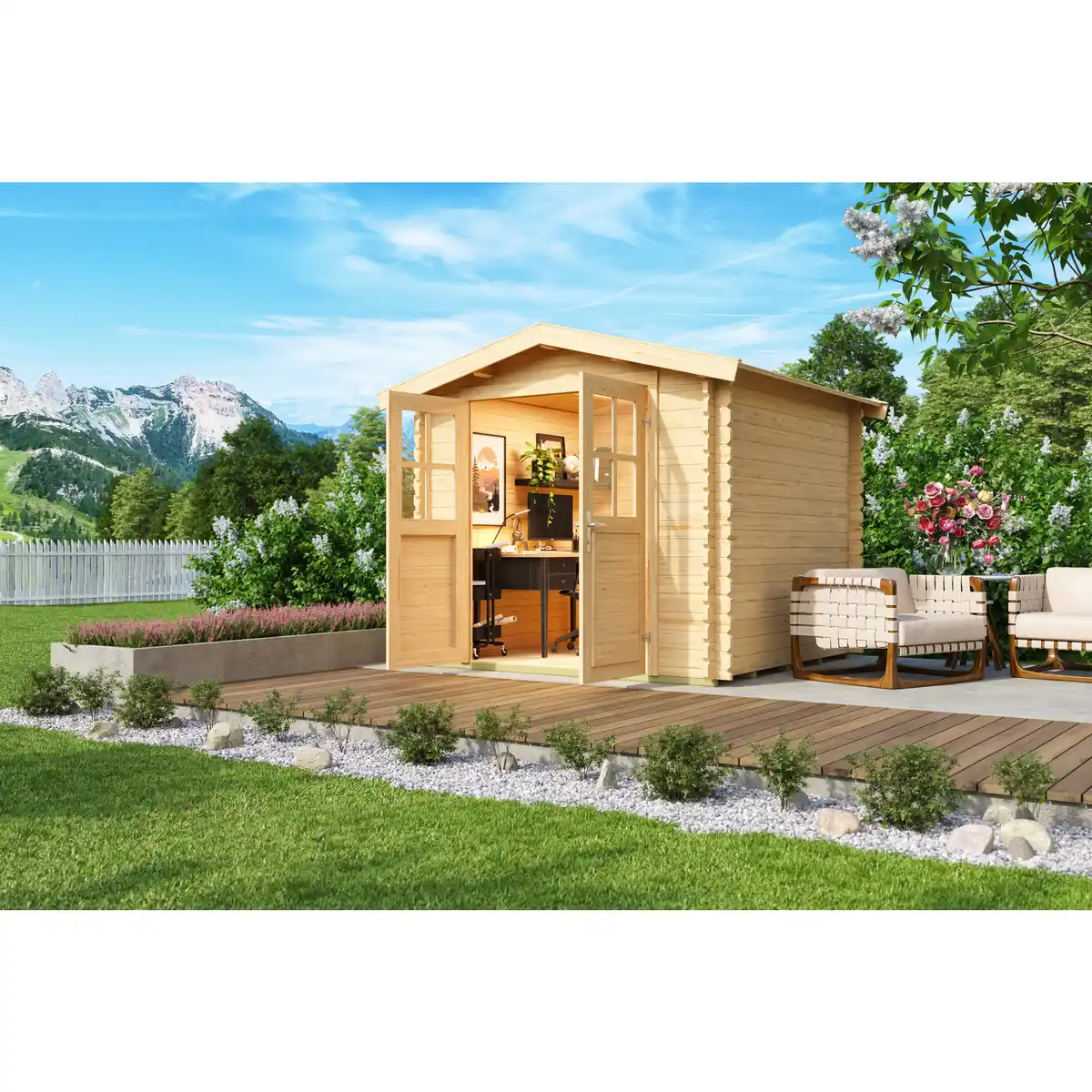 Bild 1 von Gartenhaus »Dänemark«, Holz, BxHxT: 271 x 222 x 260 cm (Außenmaße inkl. Dachüberstand), Wandstärke 34mm