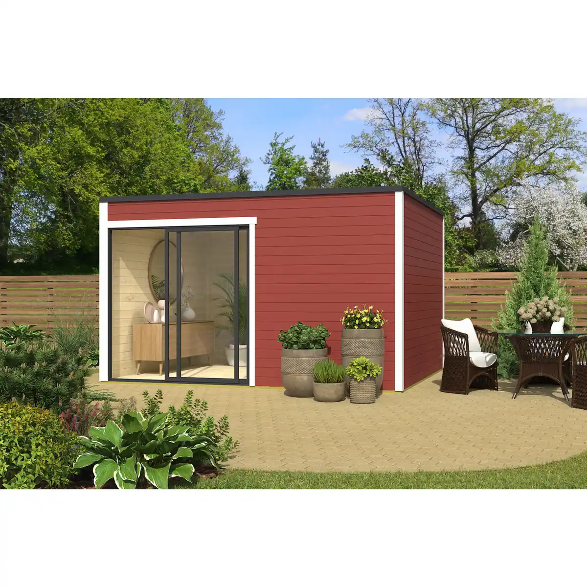 Bild 1 von Gartenhaus »Kubus ALU 2«, (BxHxT): 400 x 239 x 302 cm (Außenmaß) schwedenrot/weiß