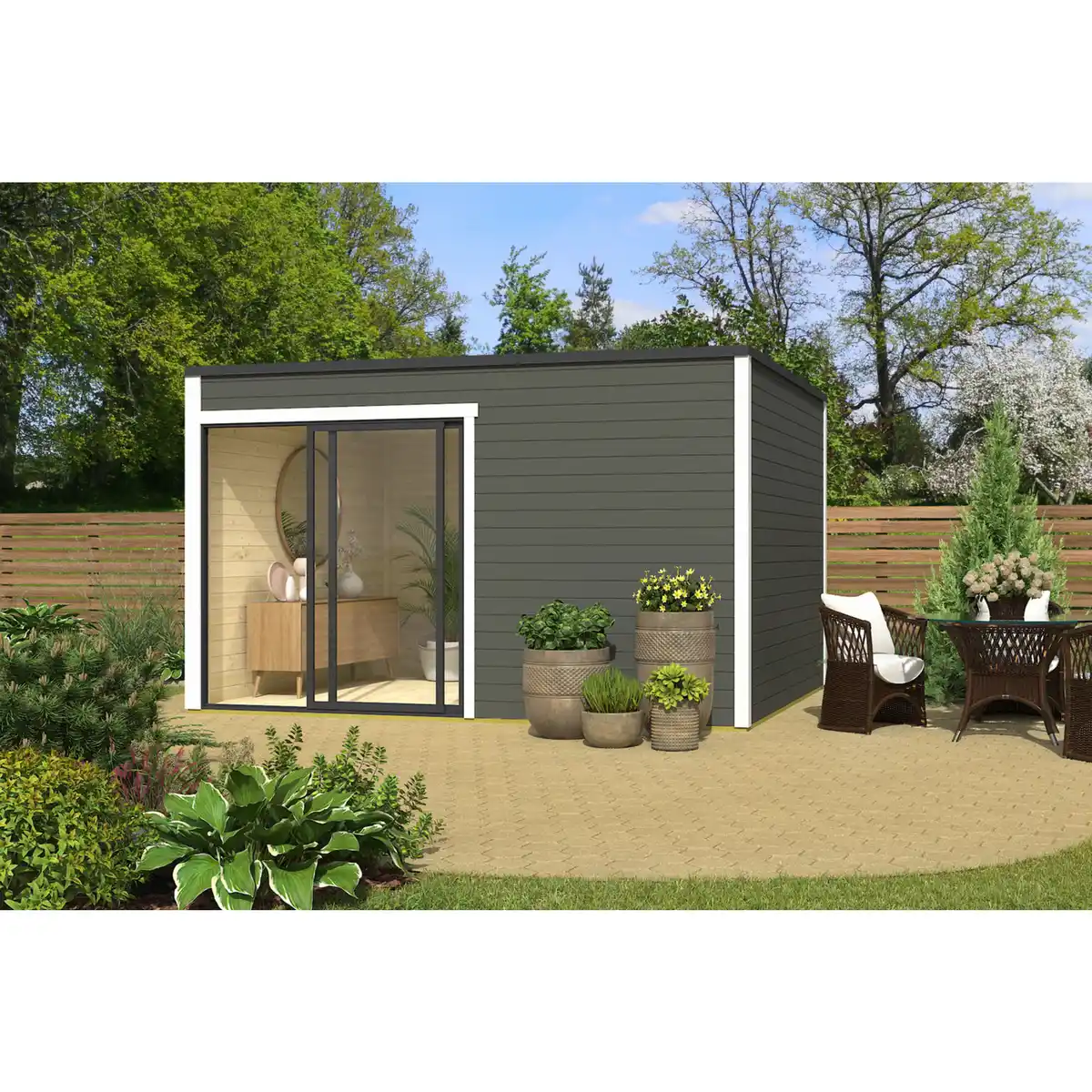 Bild 1 von Gartenhaus »Kubus ALU 2«, (BxHxT): 400 x 239 x 302 cm (Außenmaß), grüngrau/weiss