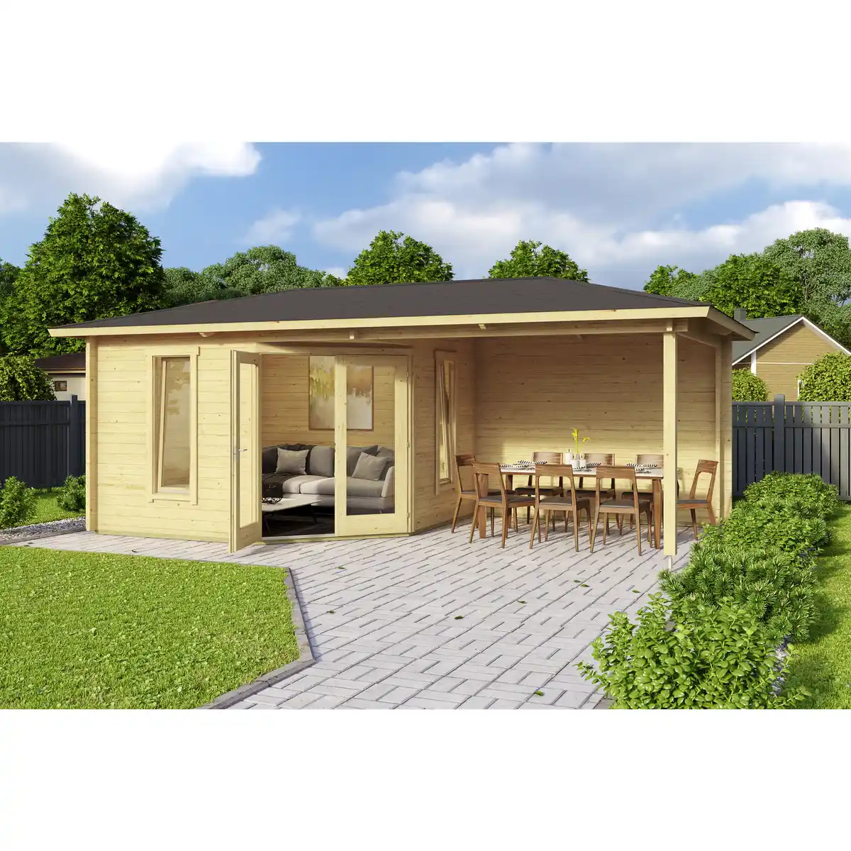 Bild 2 von Blockbohlenhaus »Karlskrona«, Holz, BxHxT: 632 x 285 x 300 cm (Außenmaße inkl. Dachüberstand)