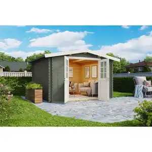 Gartenhaus »Australien«, (BxT): 280x280 cm (Aufstellmaß), 34 mm Wandstärke, grüngrau/weiss
