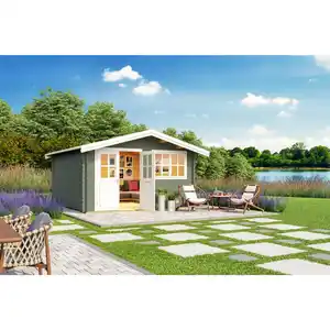 Gartenhaus »Isar«, (BxT): 380x380 cm (Aufstellmaß), 34 mm Wandstärke, grüngrau/weiss