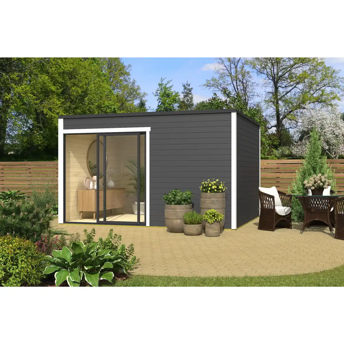 Bild 1 von Gartenhaus »Kubus ALU 2«, (BxHxT): 400 x 239 x 302 cm (Außenmaß), lichtgrau/weiß