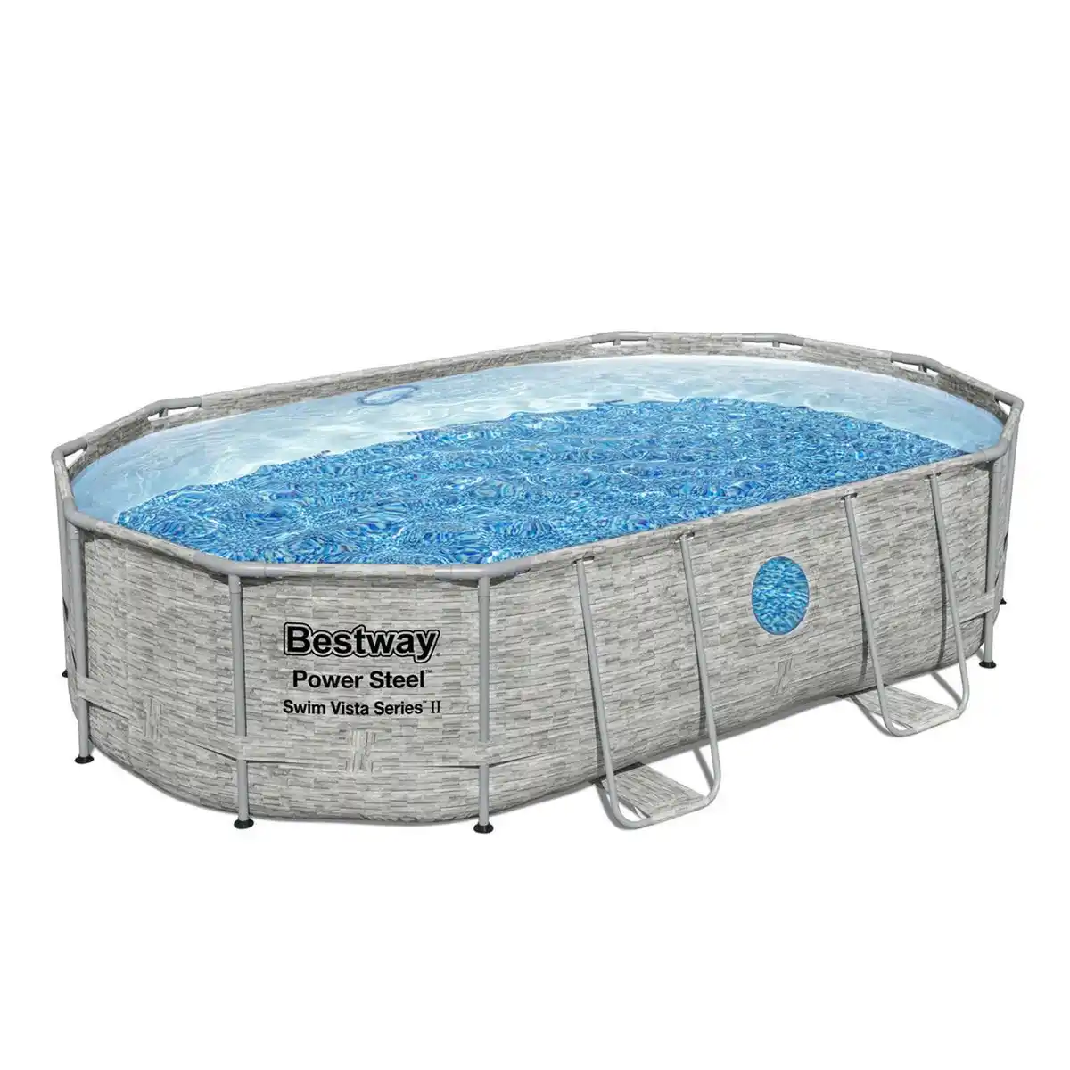 Bild 1 von Bestway Aufstellpool 'Power Steel™ Swim Vista Series™' Komplett-Set mit Sandfilteranlage cremegrau Steinwand-Optik oval 488 x 305 x 107 cm