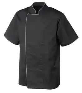 METRO Professional Herren-Kochjacke, 1/2 Arm, Größe XXL, schwarz mit grauer Paspelierung