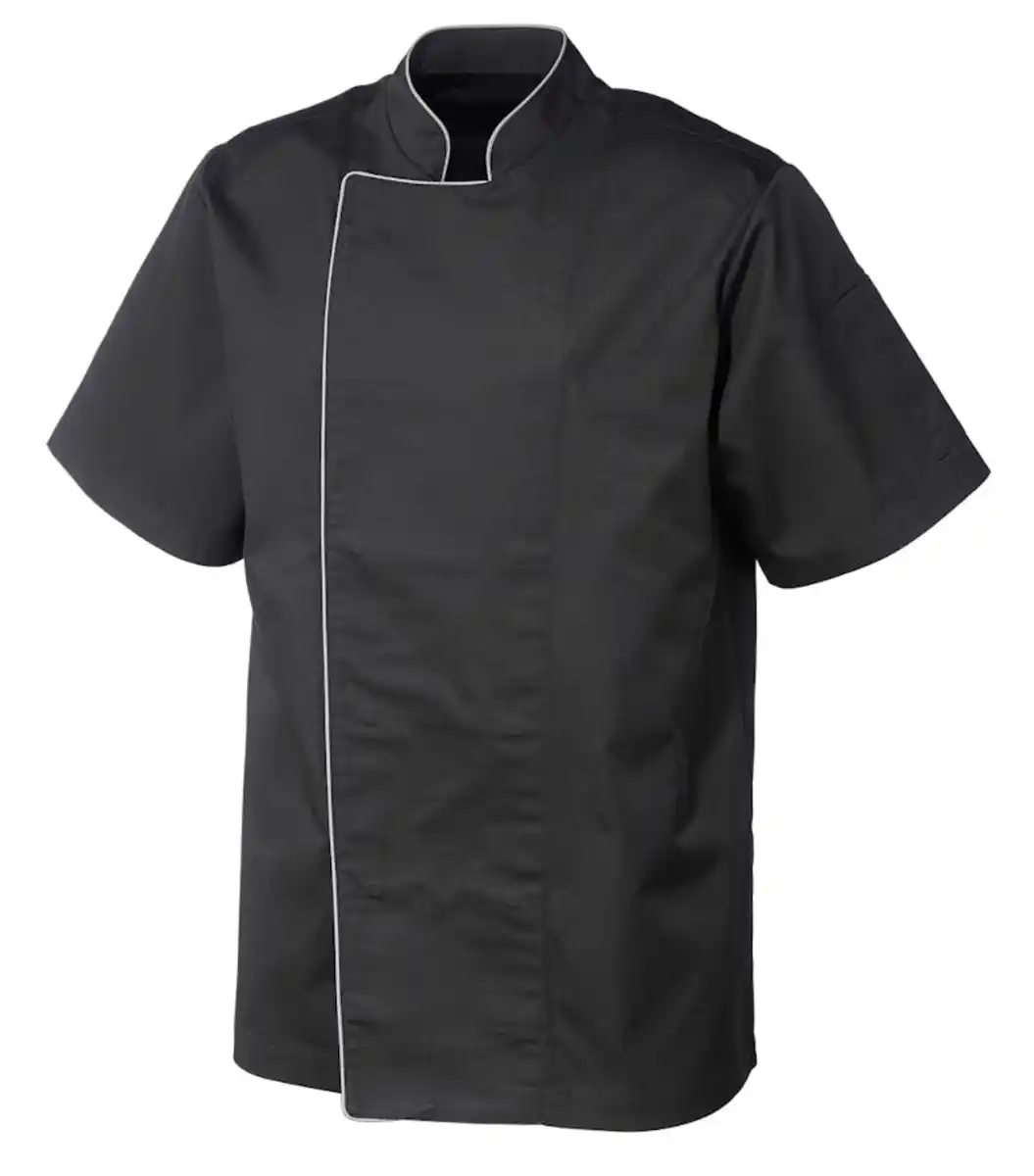 Bild 1 von METRO Professional Herren-Kochjacke, 1/2 Arm, Größe XXL, schwarz mit grauer Paspelierung
