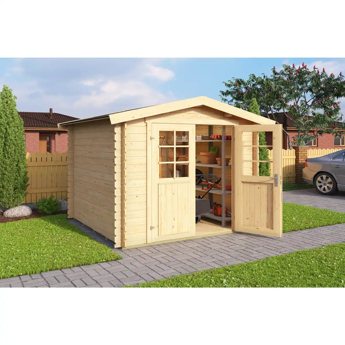 Bild 1 von Gartenhaus »Dänemark«, Holz, BxHxT: 271 x 222 x 230 cm (Außenmaße inkl. Dachüberstand), Wandstärke 28mm